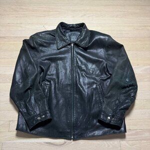 Vintage Hugo Boss Black Leather Jacket Zip Front XXL 90s-00s